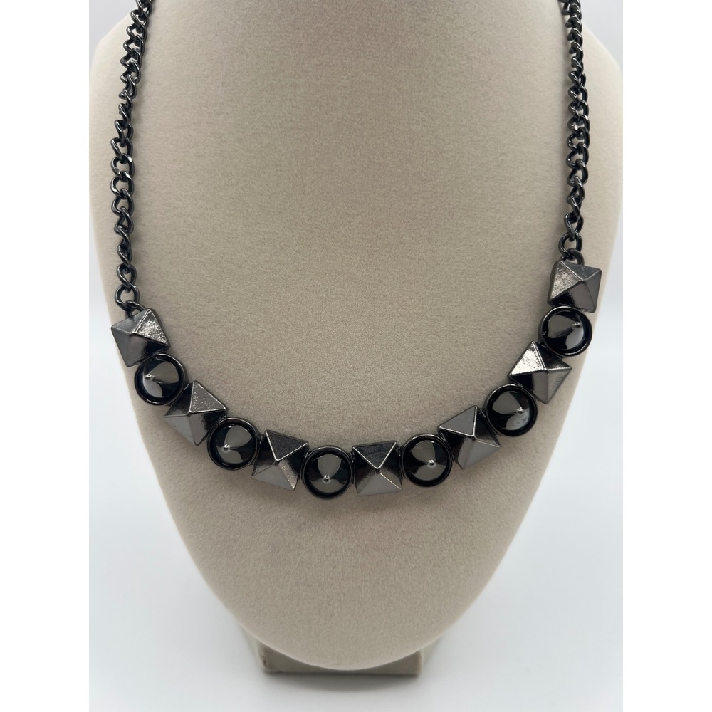 Punch Gunmetal Tone Pyramid Stud and Spike Statement Necklace Punk Edgy NWT